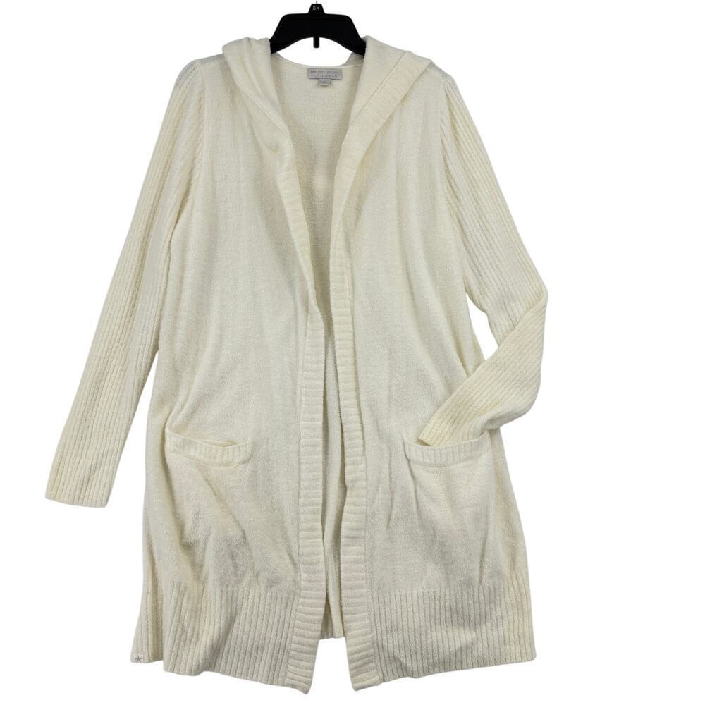 Barefoot Dreams CozyChic Lite Cardigan Sweater Size L Cream‎ Hooded Longline